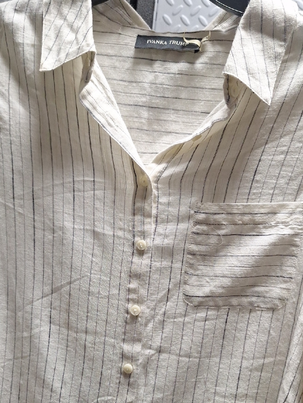 Ivanka Trump Size Medium Cream Pinstripe Button-Down Shirt